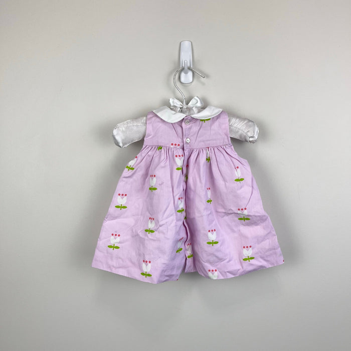 Jacadi Paris Baby Girl Poplin Dress Pink White Tulips 3 Months