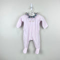 Jacadi Paris Petite Fille Pink Velour Floral Petal Collar Footie Coverall 3 Months