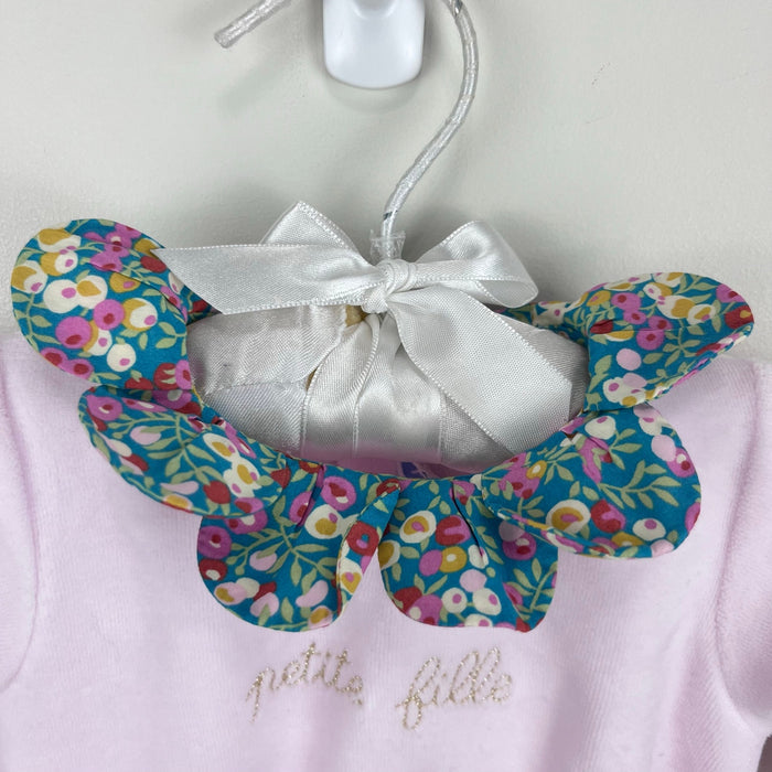 Jacadi Paris Petite Fille Pink Velour Floral Petal Collar Footie Coverall 3 Months