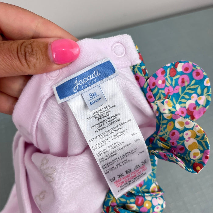 Jacadi Paris Petite Fille Pink Velour Floral Petal Collar Footie Coverall 3 Months