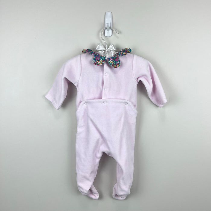 Jacadi Paris Petite Fille Pink Velour Floral Petal Collar Footie Coverall 3 Months