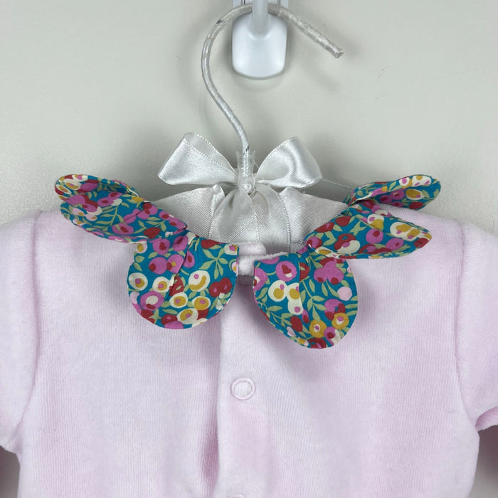 Jacadi Paris Petite Fille Pink Velour Floral Petal Collar Footie Coverall 3 Months