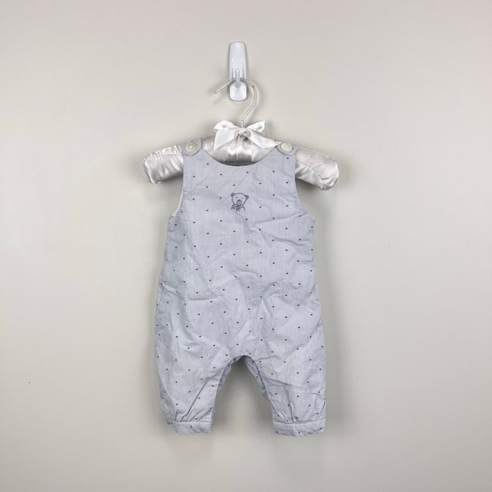 Jacadi Paris Quilted Gray Striped Bear Overalls 54 cm 1 Month