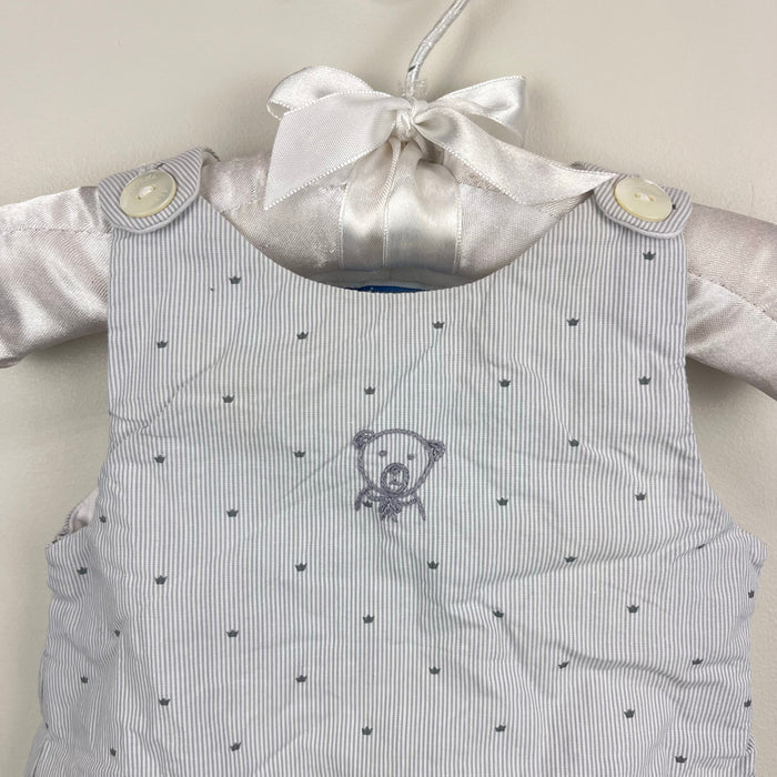 Jacadi Paris Quilted Gray Striped Bear Overalls 54 cm 1 Month
