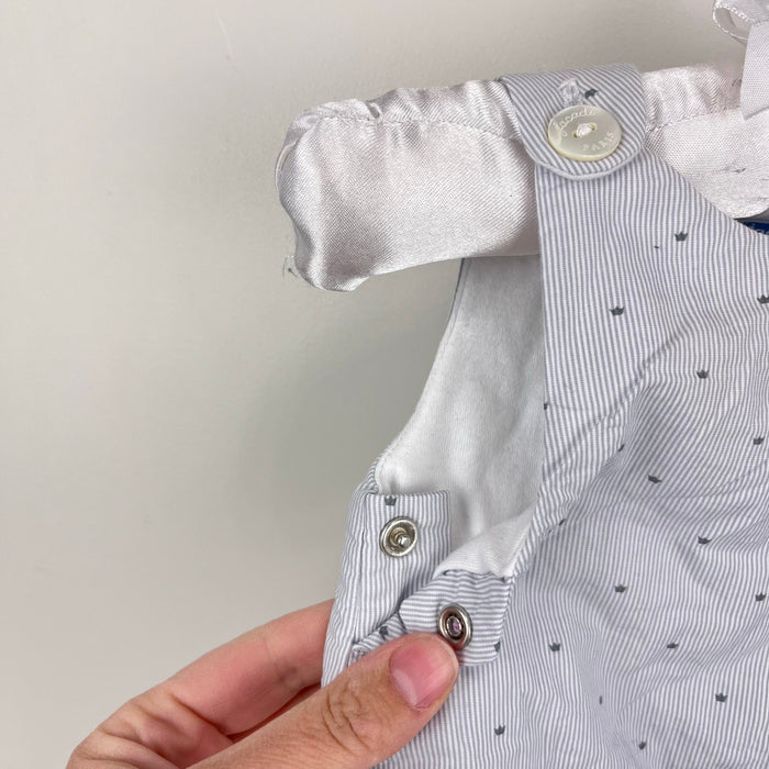 Jacadi Paris Quilted Gray Striped Bear Overalls 54 cm 1 Month