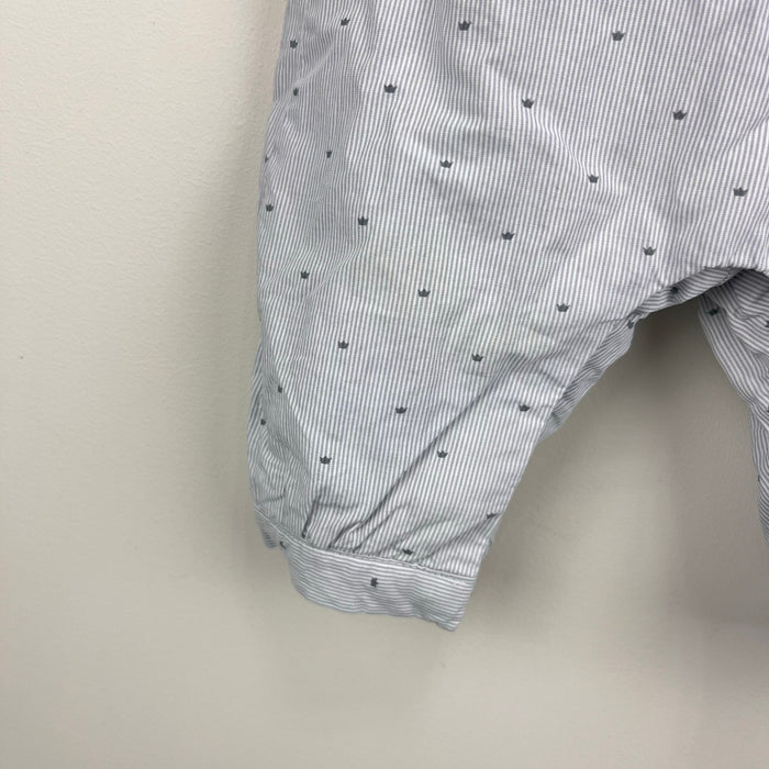 Jacadi Paris Quilted Gray Striped Bear Overalls 54 cm 1 Month