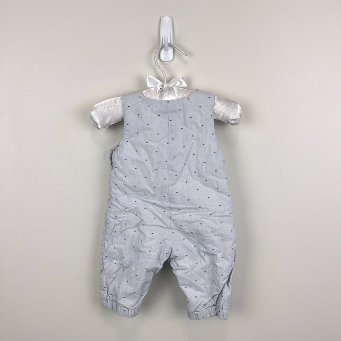 Jacadi Paris Quilted Gray Striped Bear Overalls 54 cm 1 Month