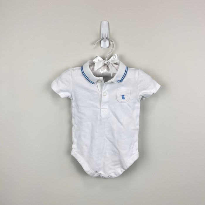 Janie and Jack Baby Bunny Pique Polo Bodysuit White Blue 3-6 Months