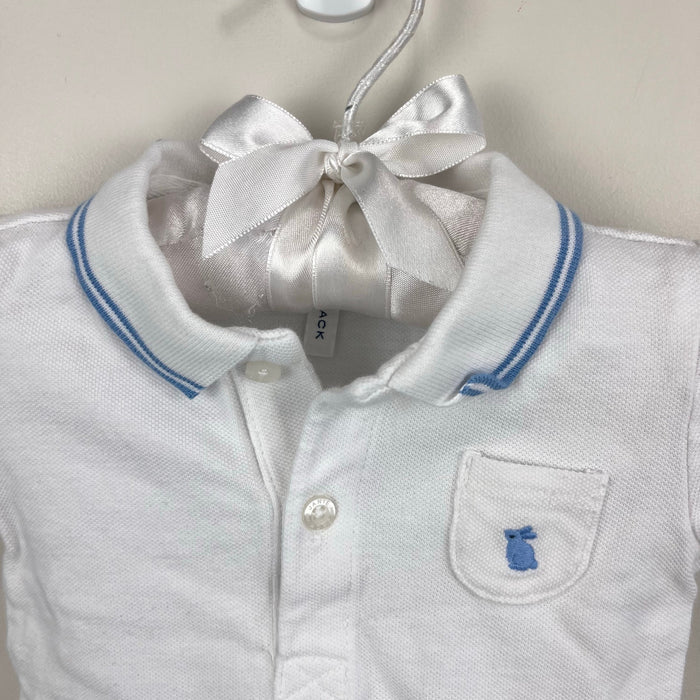 Janie and Jack Baby Bunny Pique Polo Bodysuit White Blue 3-6 Months