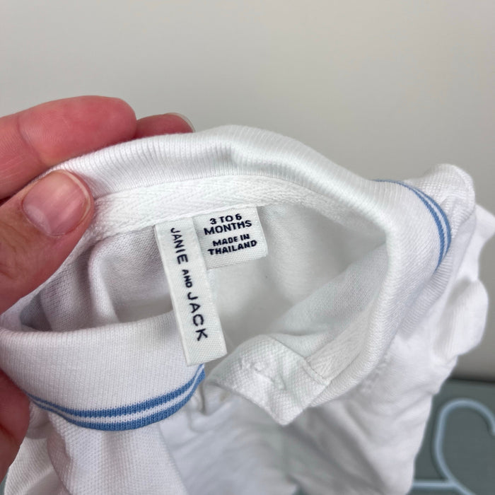 Janie and Jack Baby Bunny Pique Polo Bodysuit White Blue 3-6 Months