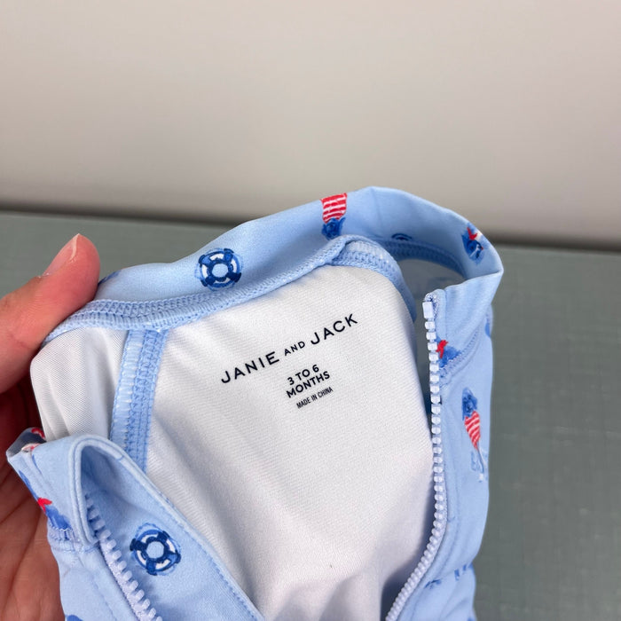 Janie and Jack Baby Recycled Nautical Dog Rash Guard Swimsuit 3-6 Months