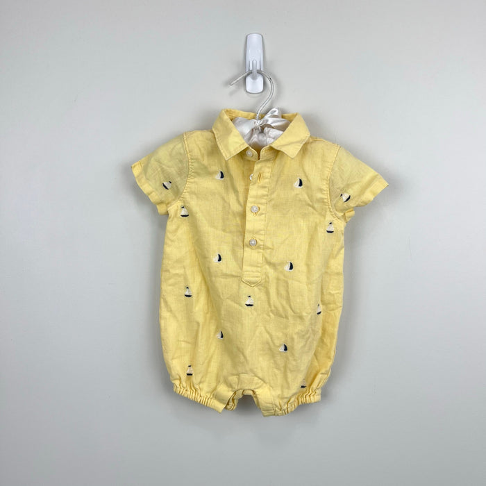 Janie and Jack Embroidered Sailboat Linen-Cotton Shortall Romper 3-6 Months