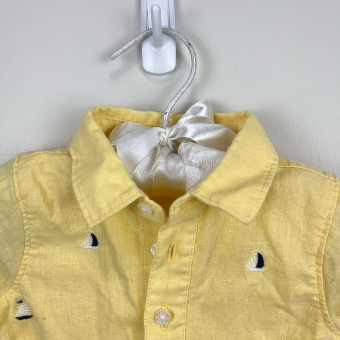 Janie and Jack Embroidered Sailboat Linen-Cotton Shortall Romper 3-6 Months