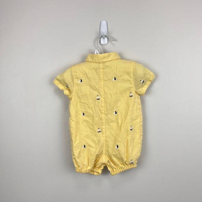 Janie and Jack Embroidered Sailboat Linen-Cotton Shortall Romper 3-6 Months