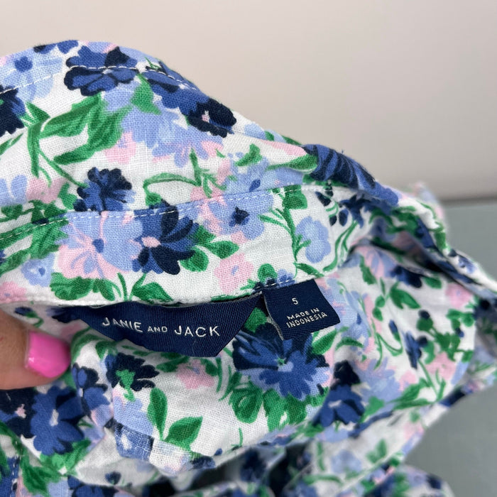 Janie and Jack Floral Linen Cotton Shirt French Blue 5T