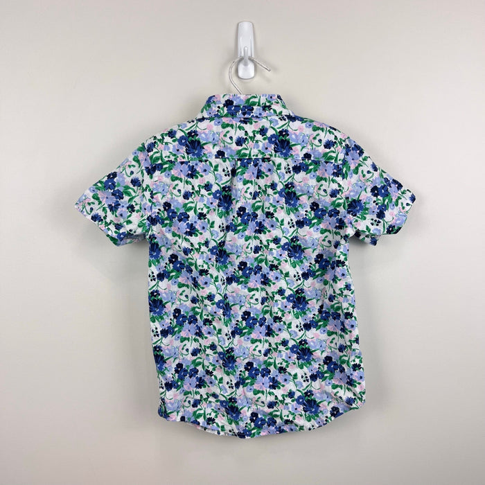 Janie and Jack Floral Linen Cotton Shirt French Blue 5T