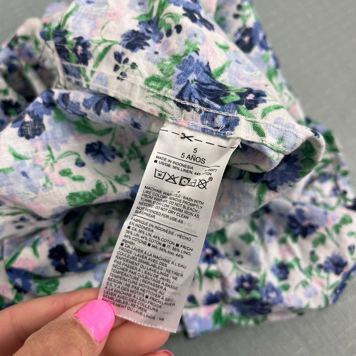 Janie and Jack Floral Linen Cotton Shirt French Blue 5T