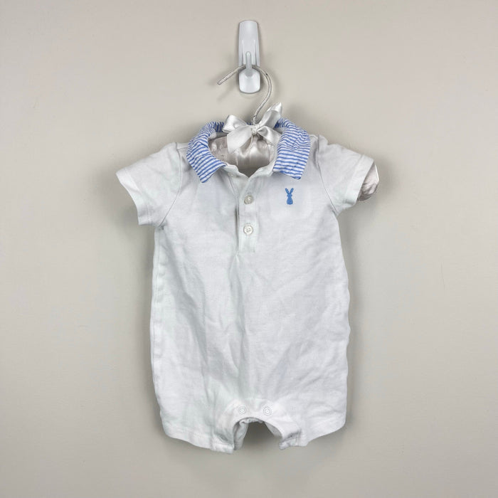 Janie and Jack Pique Polo Romper White Blue 0-3 Months