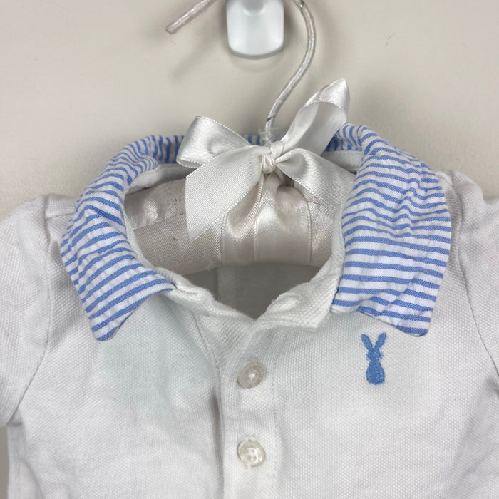 Janie and Jack Pique Polo Romper White Blue 0-3 Months