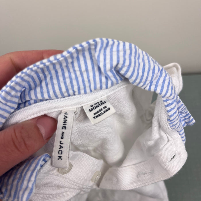 Janie and Jack Pique Polo Romper White Blue 0-3 Months