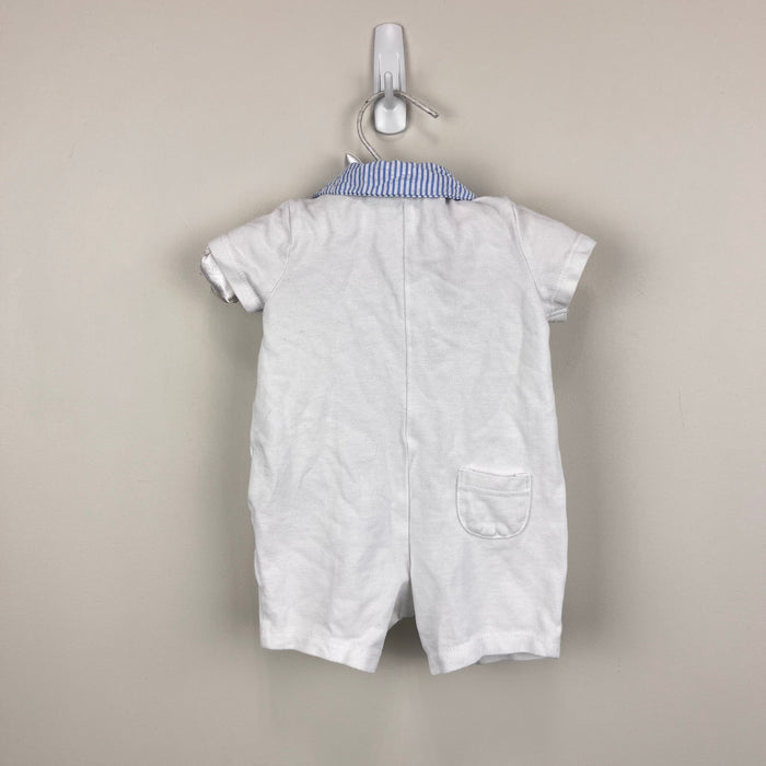 Janie and Jack Pique Polo Romper White Blue 0-3 Months