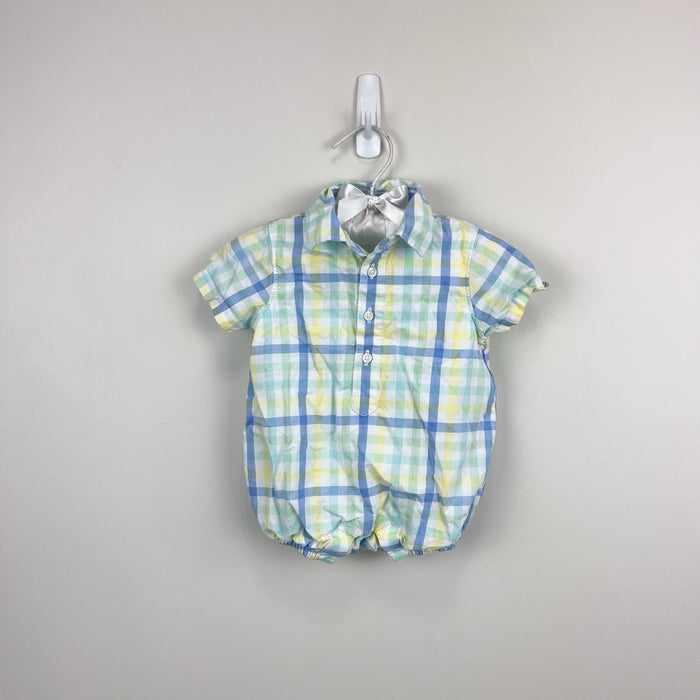 Janie and Jack Plaid Poplin Romper Blue Green Yellow 0-3 Months