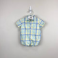 Janie and Jack Plaid Poplin Romper Blue Green Yellow 0-3 Months