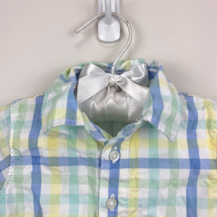 Janie and Jack Plaid Poplin Romper Blue Green Yellow 0-3 Months
