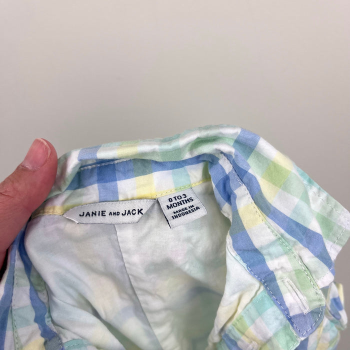 Janie and Jack Plaid Poplin Romper Blue Green Yellow 0-3 Months