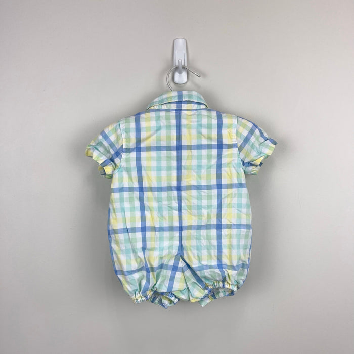 Janie and Jack Plaid Poplin Romper Blue Green Yellow 0-3 Months