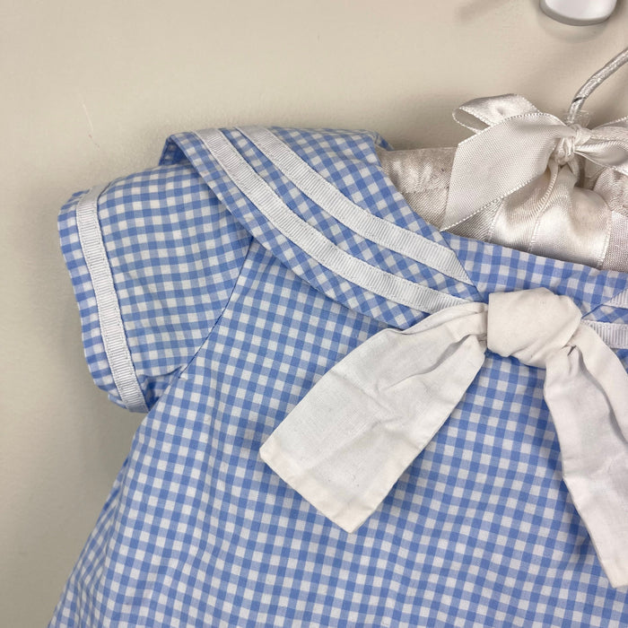 Janie and Jack The Gingham Sailor Baby Romper Blue Rose Gingham 0-3 Months