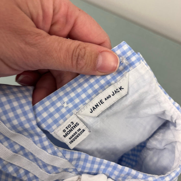 Janie and Jack The Gingham Sailor Baby Romper Blue Rose Gingham 0-3 Months