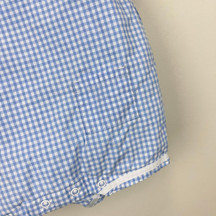 Janie and Jack The Gingham Sailor Baby Romper Blue Rose Gingham 0-3 Months