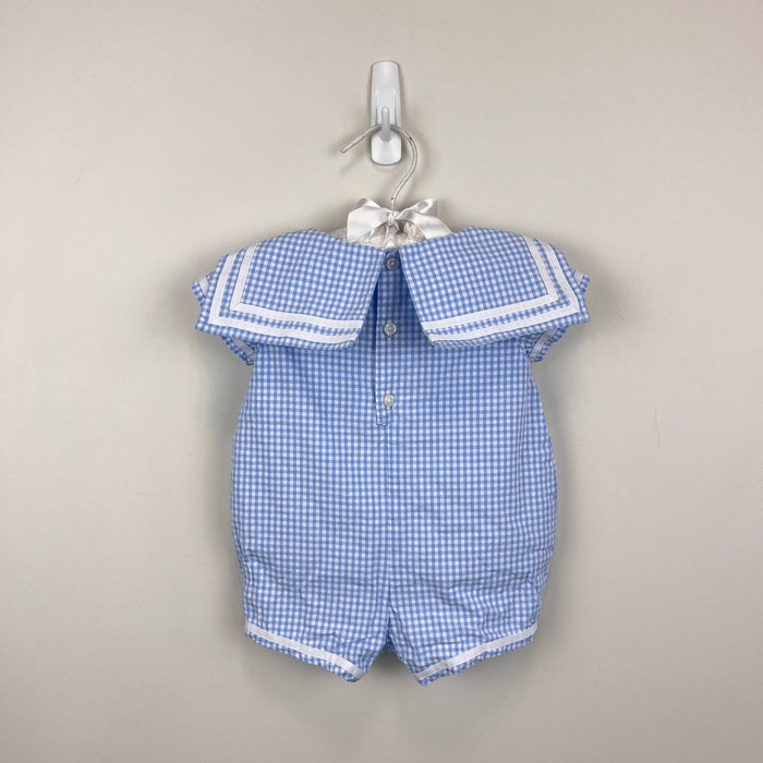 Janie and Jack The Gingham Sailor Baby Romper Blue Rose Gingham 0-3 Months