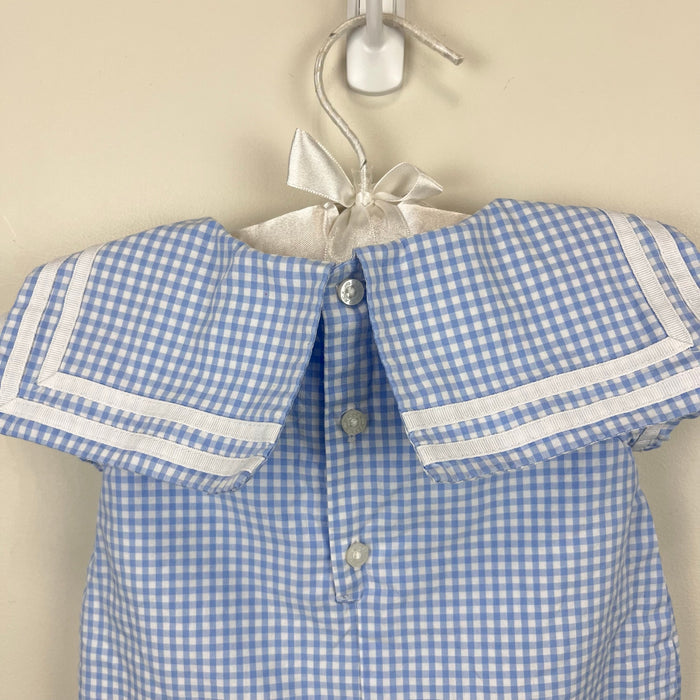 Janie and Jack The Gingham Sailor Baby Romper Blue Rose Gingham 0-3 Months