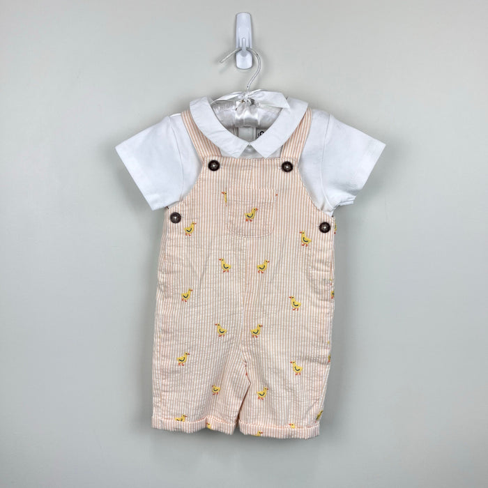 JoJo Maman Bebe 2-Piece Chicks Embroidered Dungarees & Body Set Yellow 6-12 Months NWT