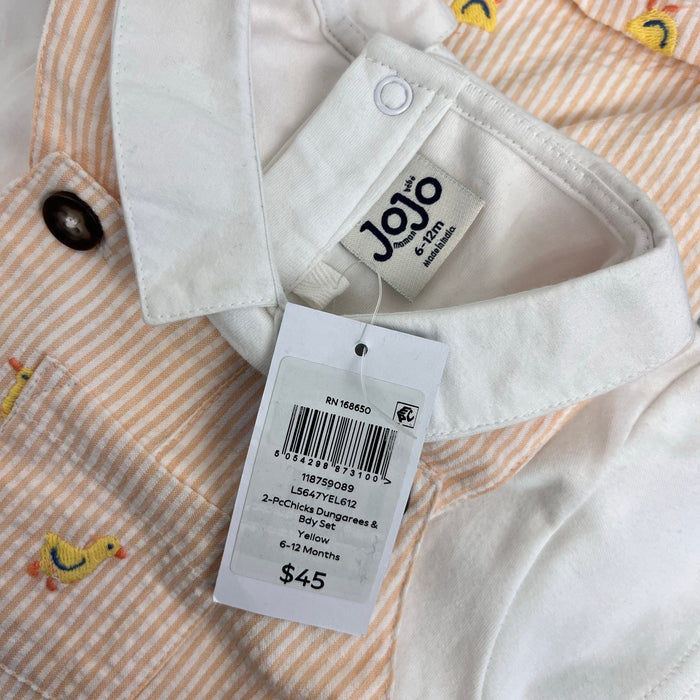 JoJo Maman Bebe 2-Piece Chicks Embroidered Dungarees & Body Set Yellow 6-12 Months NWT