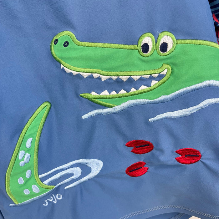 JoJo Maman Bebe Blue Alligator Rash Guard Swim Top 4-5
