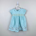 JoJo Maman Bebe Embroidered Aqua Smocked Seersucker Dress 6-12 Months