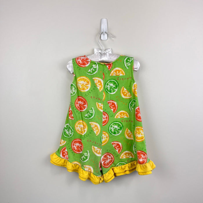 KHQ Sportswear Green Ruffle Citrus Fruit Shortall Romper 2T