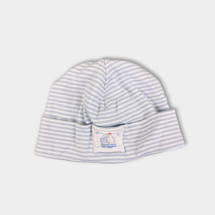 Kissy Kissy Blue and White Striped Sailboat Hat Small 0-6 Months