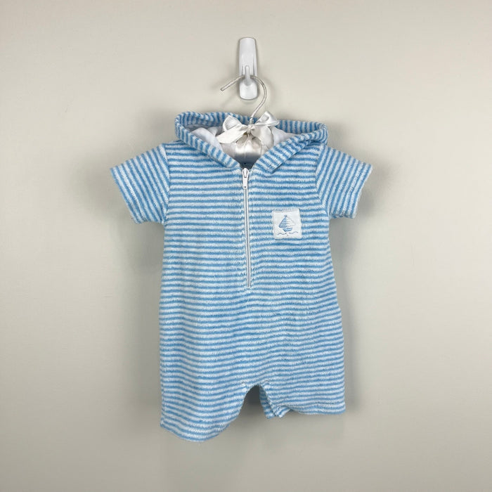 Kissy Kissy Blue Terry Striped Hooded Beach Cover Up Romper 0-3