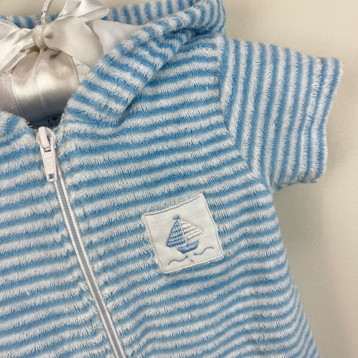 Kissy Kissy Blue Terry Striped Hooded Beach Cover Up Romper 0-3
