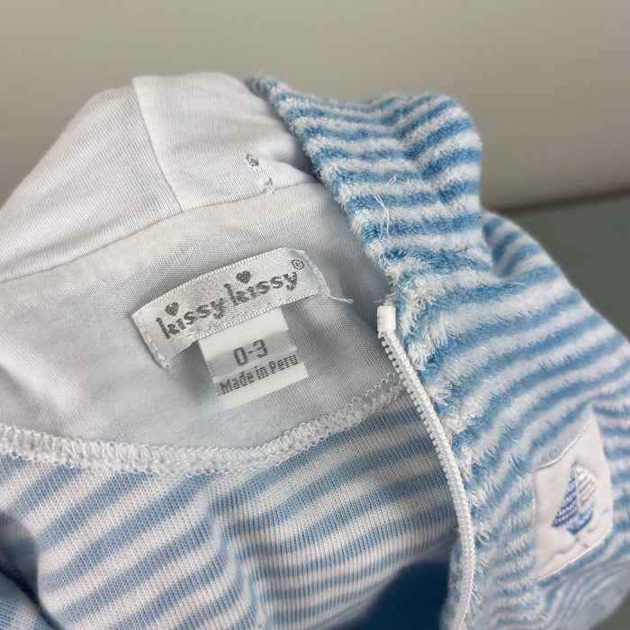 Kissy Kissy Blue Terry Striped Hooded Beach Cover Up Romper 0-3