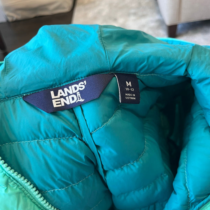 Lands' End Kids Down Insulated Hooded Jacket Aqua M 10-12