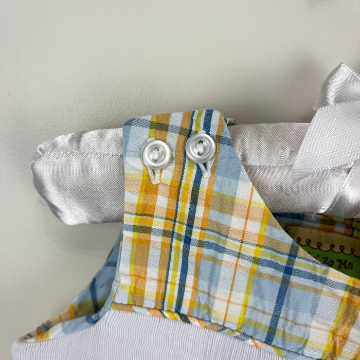 Le'ZaMe Smocked Plaid Sailboat Sunsuit Romper 6 Months