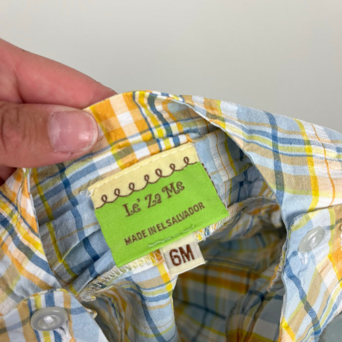 Le'ZaMe Smocked Plaid Sailboat Sunsuit Romper 6 Months