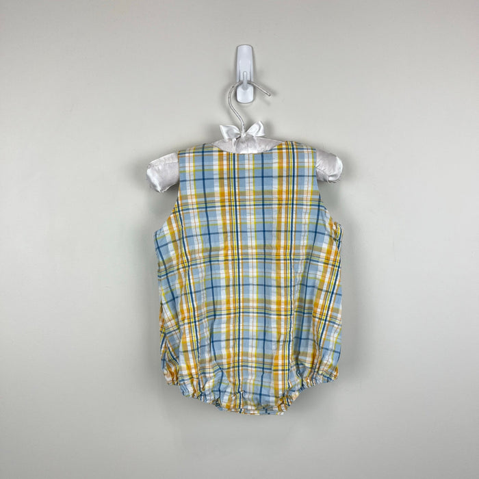Le'ZaMe Smocked Plaid Sailboat Sunsuit Romper 6 Months