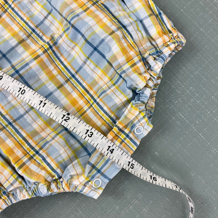 Le'ZaMe Smocked Plaid Sailboat Sunsuit Romper 6 Months