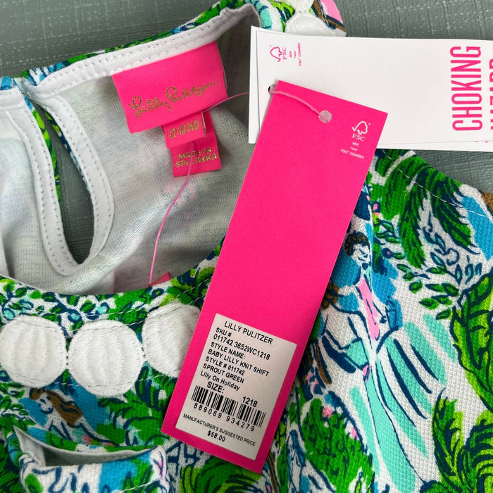 Lilly Pulitzer Baby Knit Shift Dress Sprout Green on Holiday 12-18 Months NWT